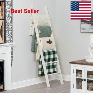 Rustic Farmhouse Blanket Ladder 6-Tier Laminate Snag Free Easy Assembly